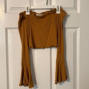 Burnt orange cropped sweater with bell sleeves